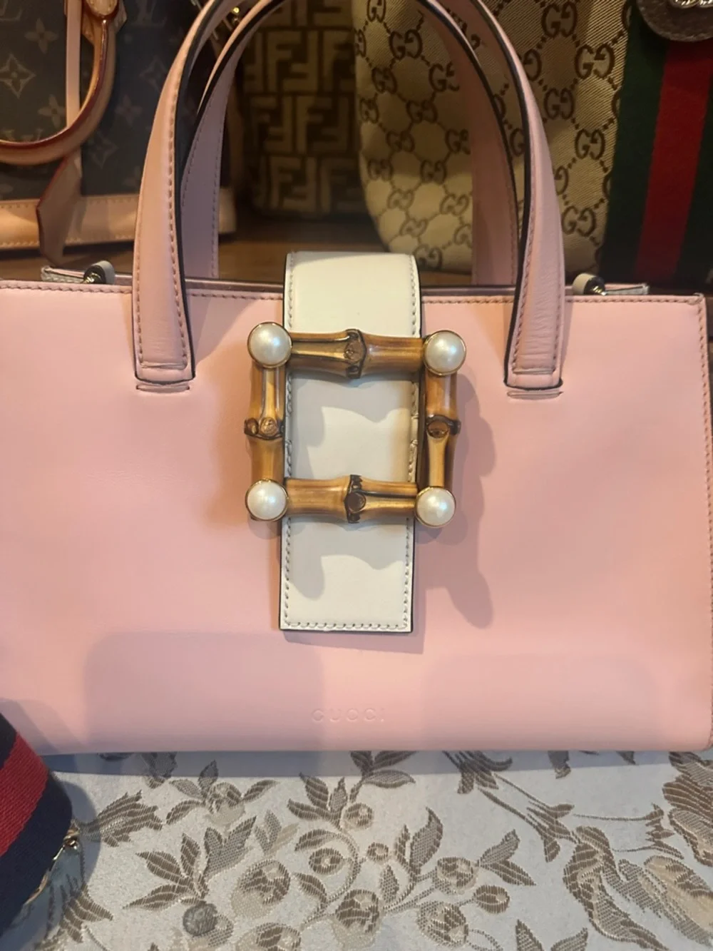 Gucci Pink Leather Top-Handle Satchel with Pearl Bamboo Buckle - Picture 1 of 8